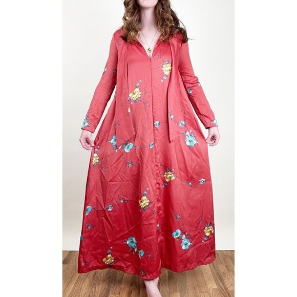 Vintage Other - Vintage 50s 60s Maxi Dress House Coat Cover Up Duster Floral Mid Century Modern